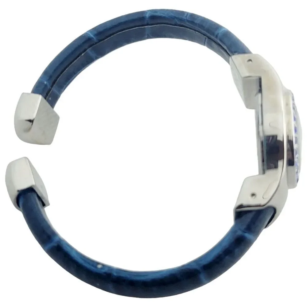 Miyota Quartz Women‎ Watch Cobalt Blue Rhinestone Crystal Face Silver Cuff Band